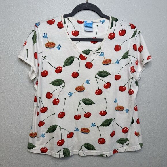Nick & Nora 2 Piece Sleepwear Pajama Set Top Shorts Womens Large Bird Cherry Pie - Picture 2 of 6